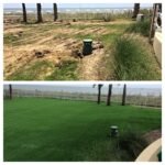 Before and after: worn lawn replaced with Durafield synthetic turf at Omni Amelia Island Resort