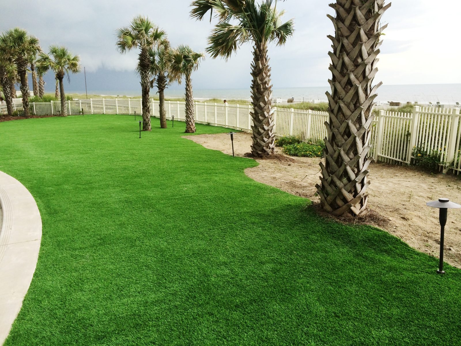 Durafield synthetic turf around palm trees at Omni Amelia Island Resort